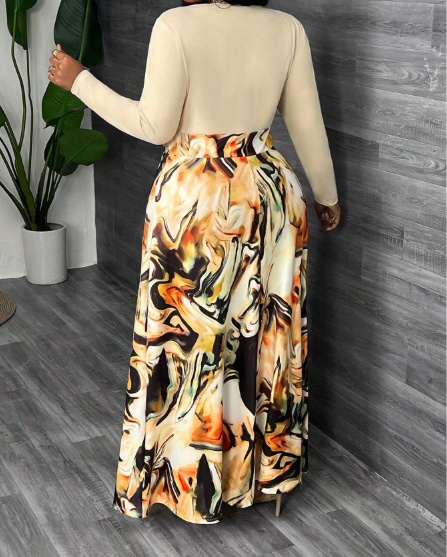 Chic Printed A-Line Round Neck Long Sleeve Dress - Image 3