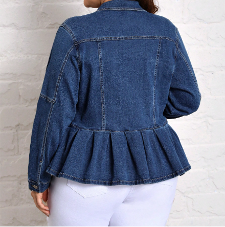 Flap Detail Peplum Denim Jacket - Image 3