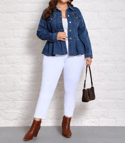 Flap Detail Peplum Denim Jacket - Image 4