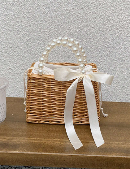 Pearl Charm Woven Tote