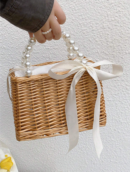 Pearl Charm Woven Tote - Image 3