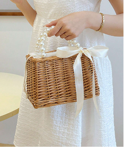 Pearl Charm Woven Tote - Image 4