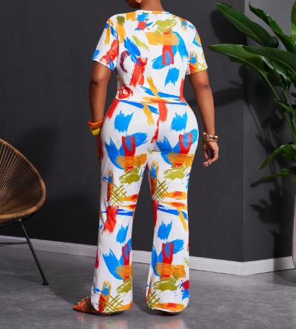 Cropped Brush Stroke Flare Pants Set - Image 3