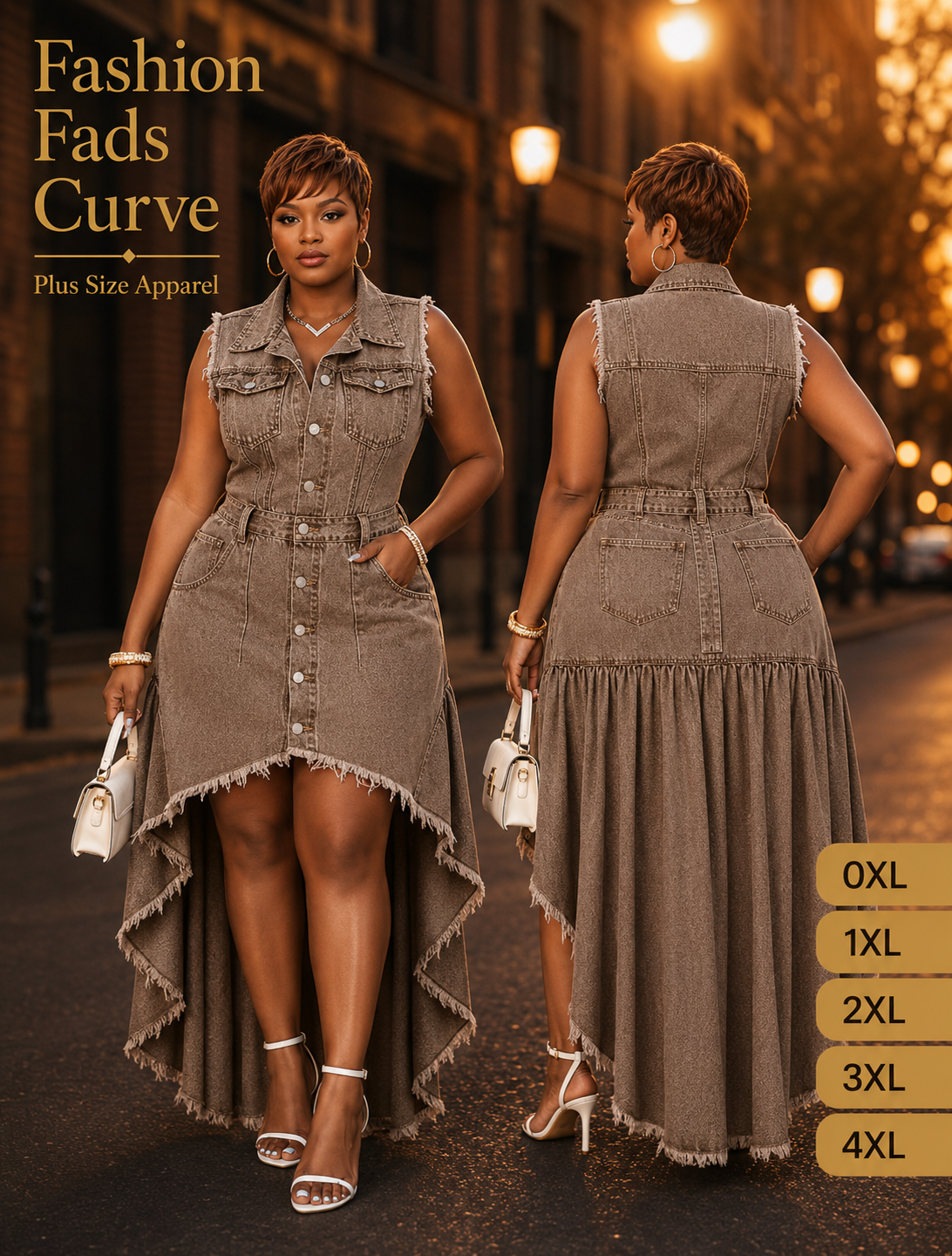 Plus Size Curve Edge High-Low Denim Dress