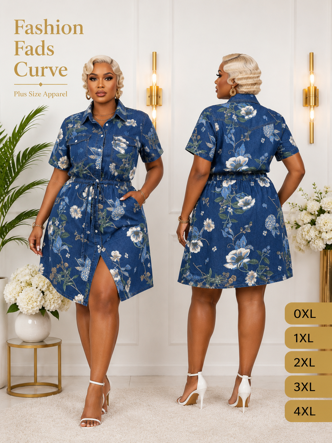 Garden Muse Button-Front Denim Dress
