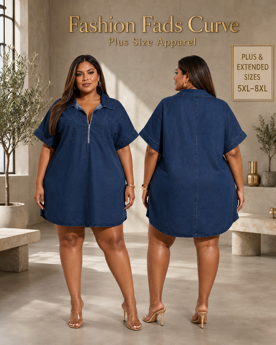 Denim Ease Relaxed Collar Dress