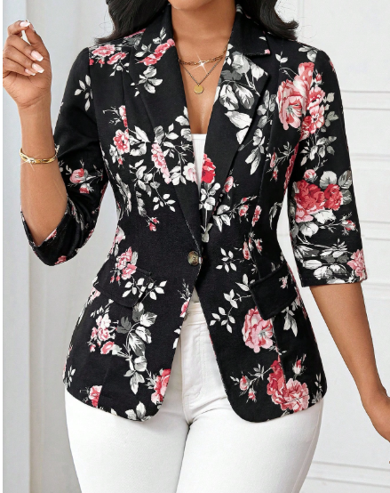 Regal Bloom Plus Size Floral Print Blazer
