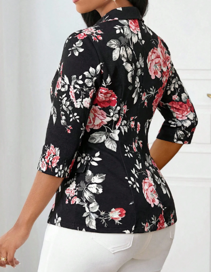 Regal Bloom Plus Size Floral Print Blazer - Image 3