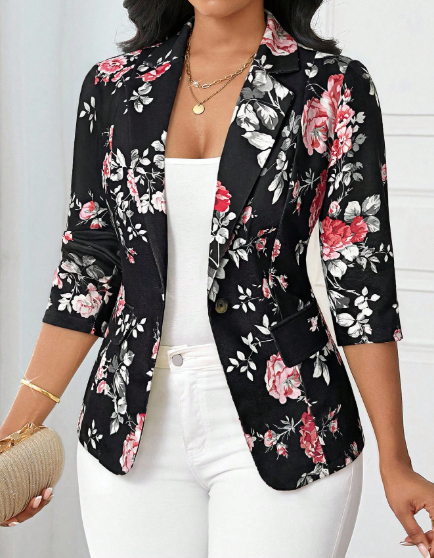Regal Bloom Plus Size Floral Print Blazer - Image 4