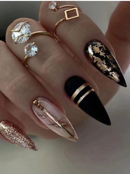Bronzed Sparkle Long Almond Press-On Nails